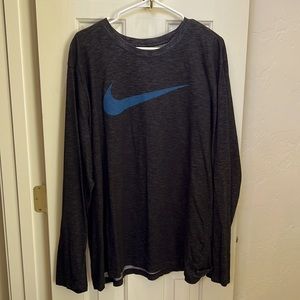 Men’s XXL Nike long sleeve DRI-FIT shirt, black/gray with blue logo